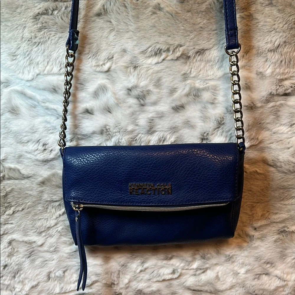 Kenneth Cole Reaction Blue Crossbody Bag with Chain Accent